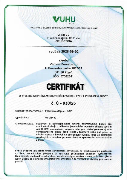 Certifikát Plastová štěpka VF AP 03